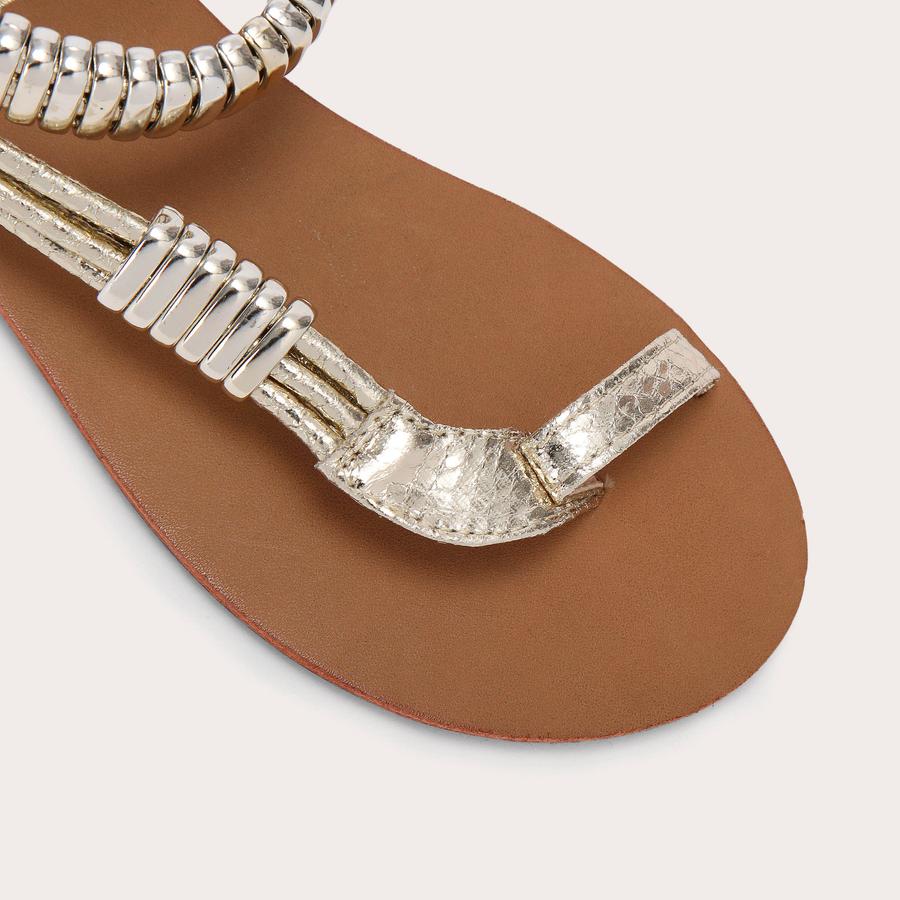 KLIPPER Gold Snake Printed Sandals by CARVELA